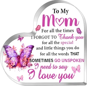 Heart-Shaped Acrylic Block for Mom – Birthday, Mother’s Day, Valentine’s, Thanksgiving, Christmas Stocking Stuffer from Daughter or Son.