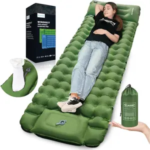 Sleeping Pad for Camping, 4in Thickness Inflatable Sleeping Mat with Adjustable Pillow & Built-in Foot Pump,Lightweight Camping Air Mattress with Waterproof Nylon for Hiking,Traveling-Green