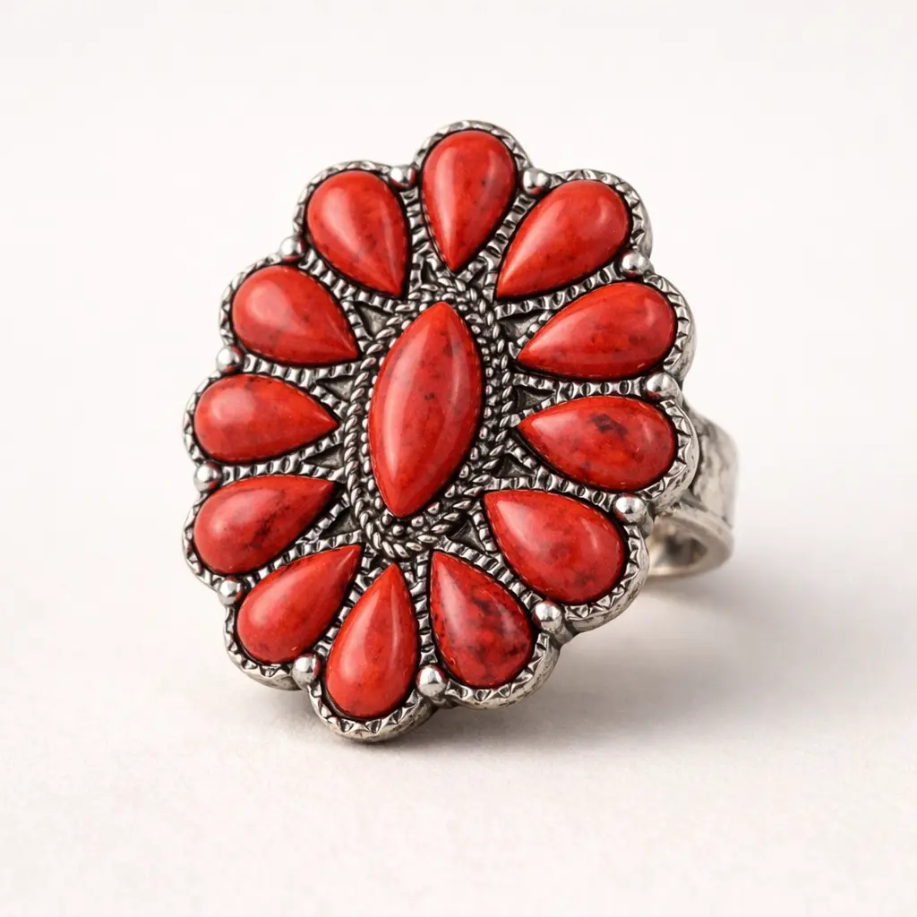 Crimson Cowgirl Bloom Stretch Statement Ring Vintage Rings Spinner Rings Fashion Jewelry Accessories Finger Jewelry