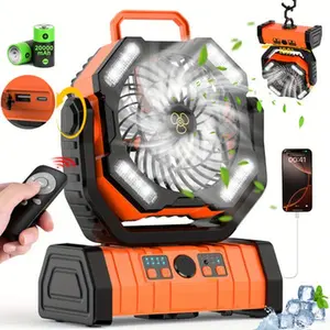 Camping fan with LED lantern: 20000mAh rechargeable battery powered outdoor tent, swing fan with 360 ° hook, personal USB desktop fan for camping, power outages, hurricanes, and work sites