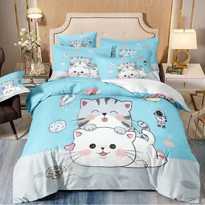 3-piece duvet cover set, featuring a happy scene of two cats in space, 3D digital printed bedding, suitable for bedroom and guest room home decor (1 duvet cover, 2 pillowcases, duvet not included), machine washable, zipper
