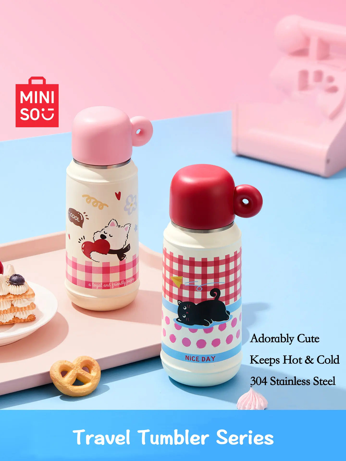 MINISO Go Play Series Large Capacity Stainless Steel Insulated Flask - Travel Tumbler, Coffee Thermal Cup with Insulated Lid, Leak-Proof Portable for Students, Perfect Gift for Mom