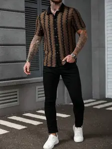 Men's Polo Shirt Outerwear Casual Short Sleeve Hollow Out Pattern Layered Trendy Fashion, Menswear, Stylish Men's Clothing for Everyday Wear