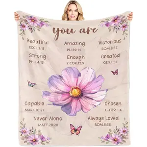 Christian gifts, gifts for female Christians, Catholic gifts for women, Christian blanket with flowers, inspirational religious gift blanket