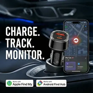 Dual USB Car Charger, Smart Car Kit, Compatible with iOS Apple Find My & Android Google Find Hub APP (Not for Huawei), Bluetooth Tracker for Car