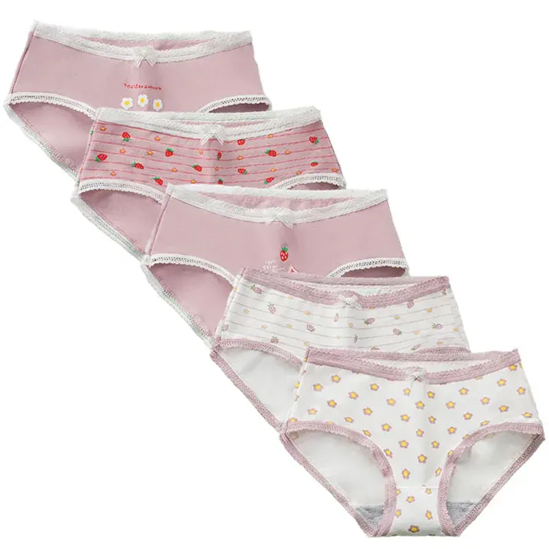 5 Pcs Adolescent Girls Cotton Underwear Ribbed 8-16 Years Girls Seamless Panties Solid Color Underpants Girls' Lingerie Briefs