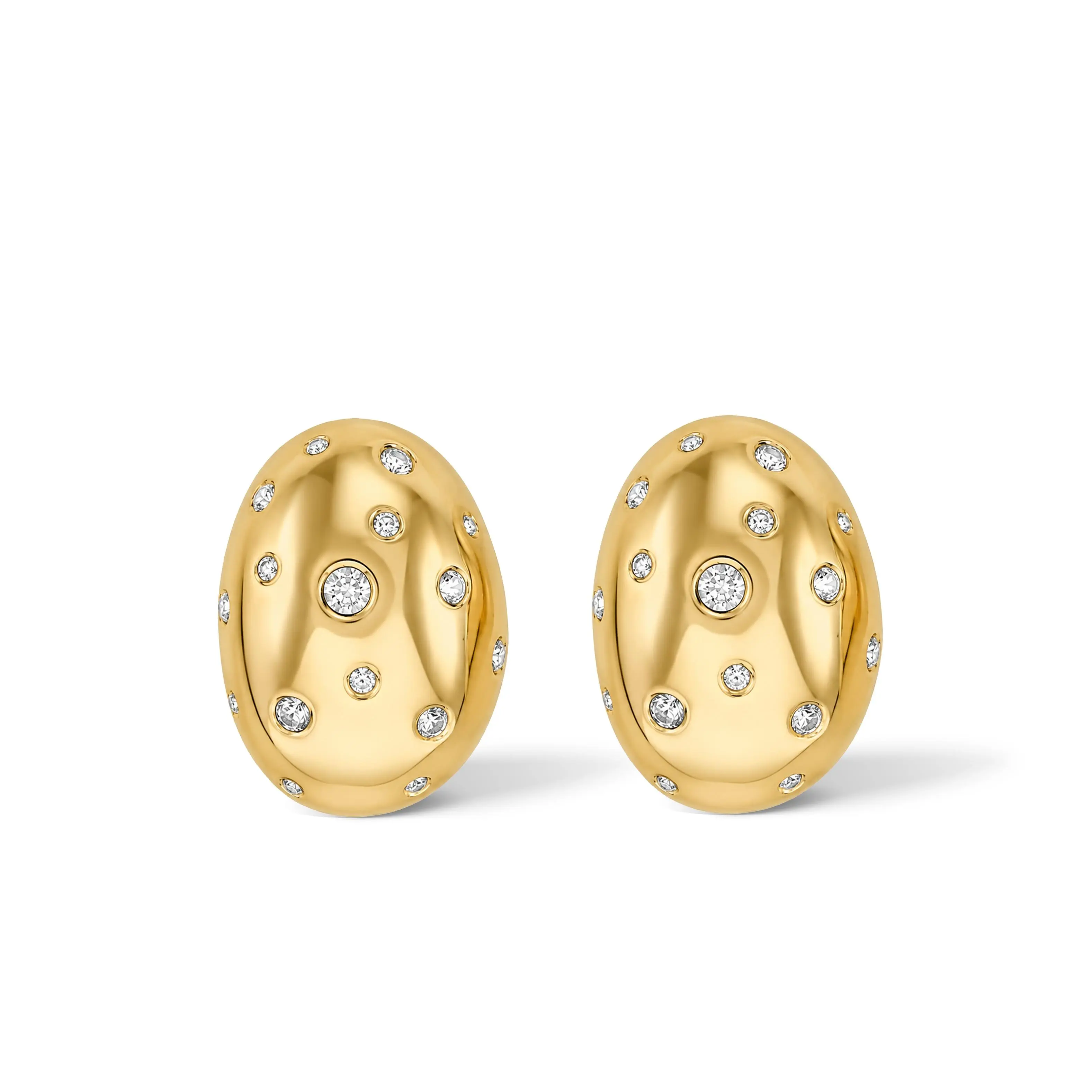 IVIORA Waterproof 18k Gold Plated Cubic Zirconia Oval Stud Earrings - Hypoallergenic