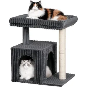 Cat Tree for Large Cat, 20.9 * 15.7in Large Perch Bed for Adult Cats, 22.8in Cat Tower with Scratching Post, Cat Condo with 2-Door for Indoor Cats, Dark Gray