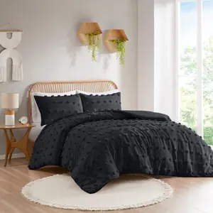 Intelligent Design ID10-2370 90 x 90 x 1 in. Lucy Clip Jacquard Comforter Set, Black - Full & Queen Size