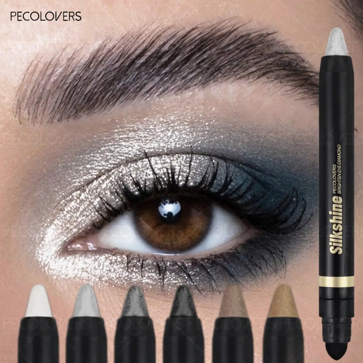 6pcs/set Shimmer Glitter Eyeshadow, Metallic Texture Eyeshadow Stick, Double-headed Brush Applicator， High Pigmented, Long Lastingl Eyeshadow Sticks