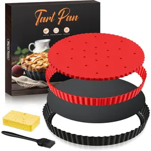 Tart Pan Kit,9 Inch Tart Pans with Removable Bottom,Non-stick Fluted Quiche Pan with Silicone Crust Shaper,Pie Weights,Brush,Sponges,Quiche Baking Dish Tart Molds For Baking Fruit Tarts,Pies & Quiches