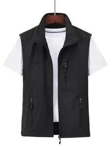 Men's Multi-Pocket Zipper Front Vest Jacket Gilet, Breathable Loose Fit Sleeveless Outerwear, Casual Spring & Fall Style
