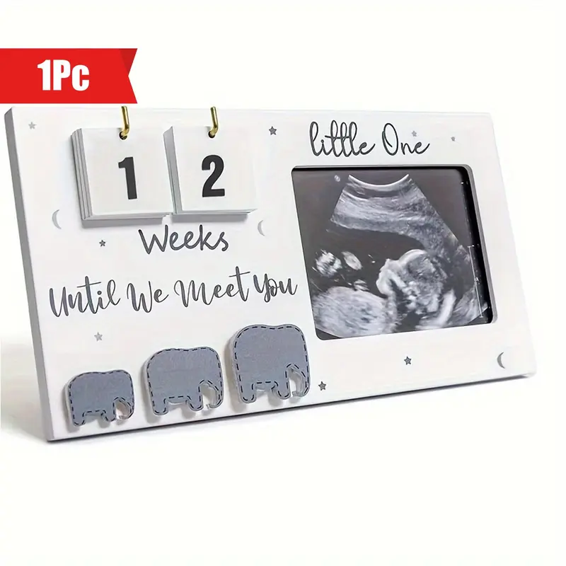 Sonogram Photo Frame, Countdown Weeks Gender Reveal Birth Information Personalized Expecting Parents Gift for Pregnant Women, Framed Decor, Wooden Framed Picture Frame