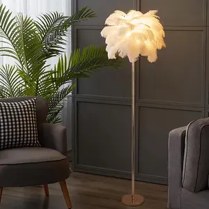 【DealsforYouDays】Homary Loftus Art Deco Floor Lamp - White Feather Shade, Rose Gold Finish, Sturdy Metal Base, Decorative Lights, Home Decoration Lamp for Ambient Lighting