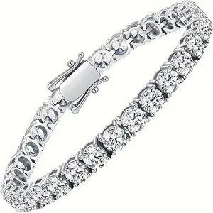 Luxurious 10.5-14 Carat Moissanite Tennis Bracelet - 18K White Gold Plated, 925 Sterling Silver, Dazzling Round Cut Gemstones, Secure Clasp - Elegant Jewelry Gift for Women and Men, Ideal for Christmas, Lab Created Simulated Diamond, 4mm D
