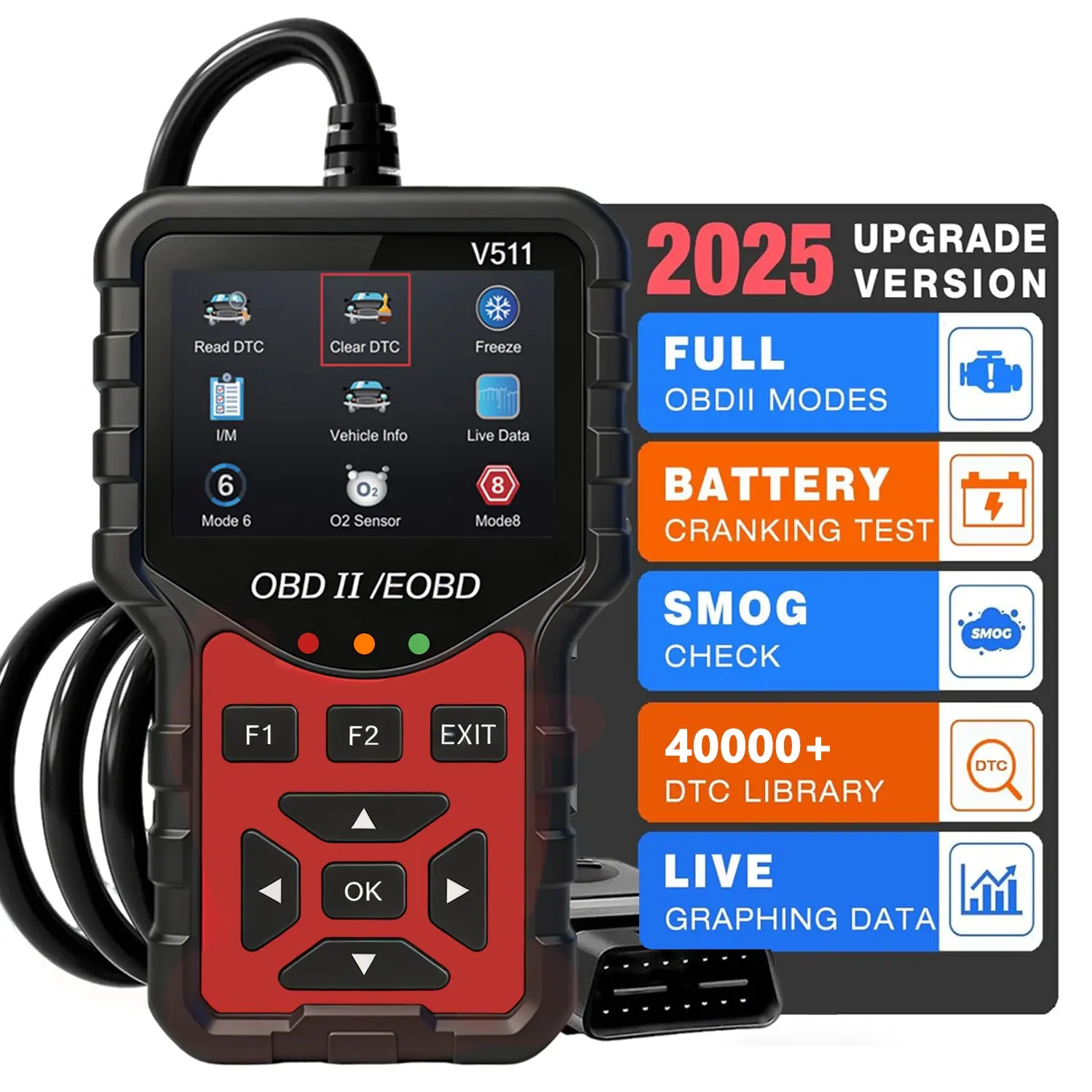 Professional OBD2 Scanner, Enhanced Engine Fault Code Reader and Reset Tool, Automotive Diagnostic Scan Tool, 40,000+ DTC Database, Supports Mode 6 & Mode 8, Compatible with 1996+ Vehicles