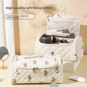 Quilted cosmetic bag set cosmetic bag toiletries hair dryer supplies travel storage bag, cute portable fluffy, suitable for women girls gifts