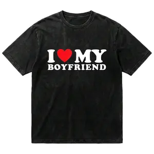 I Love My Boyfriend T-Shirt | Vintage Washed Heart Graphic Tee | Cute Relationship Shirt | Couple Gift Idea | Casual Streetwear | TikTok Trending Tee