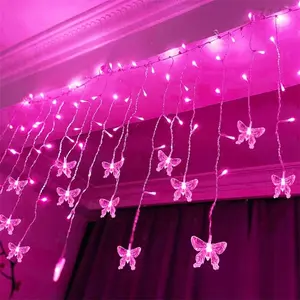 Butterfly Curtain Light String, 8 Modes Flashing with Remote Control, Fairy Lights for Christmas Valentine's Day Bedroom Garden Wedding Party Decor, Led Lights