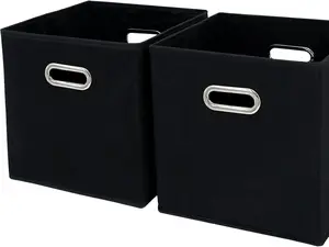 Black Fabric Storage Bins Cube 11x11x11 – Foldable Fabric Storage Cubes with Handles, Collapsible Closet Organizer Baskets for Shelves, Clothes, Toys & Home Organization, Set of 2 Black