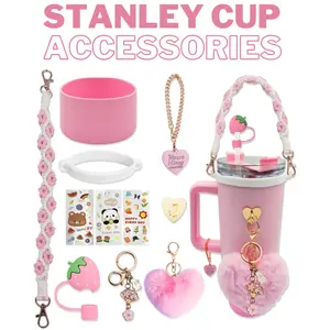 Accessories Set for Stanley Cup 40oz 30oz Tumbler including Silicone Cute Straw Topper Cover,Water Bottle Handle Strap, Boot for Stanley Cup