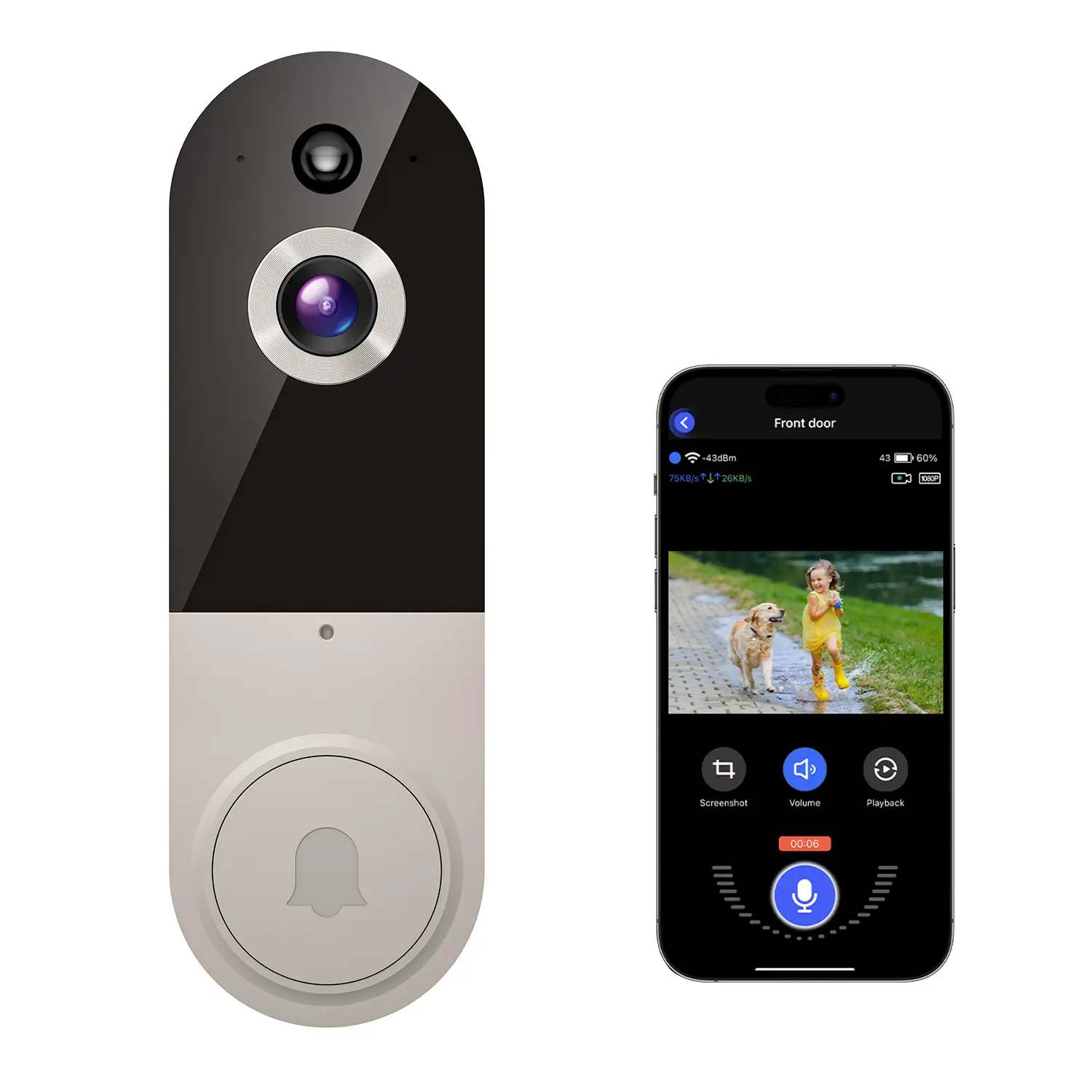 Doorbell Camera Wireless, Smart WiFi Video Doorbell, 1080P, Video Doorbell Camera with 2 Way Audio, AI Human Detection, Night Vision, Cloud Storage, B