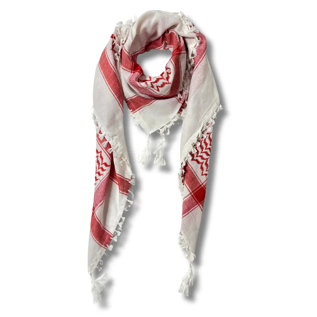 Palestinian Elegance Traditional Red White Kuffiyeh Scarf