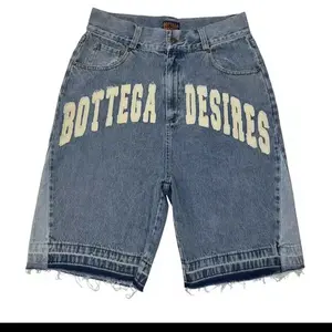 BOTTEGA American Style Harajuku Retro Denim Shorts with Letter Embroidery Oversized Jeans Men Y2k Loose Casual Versatile Shorts Woman