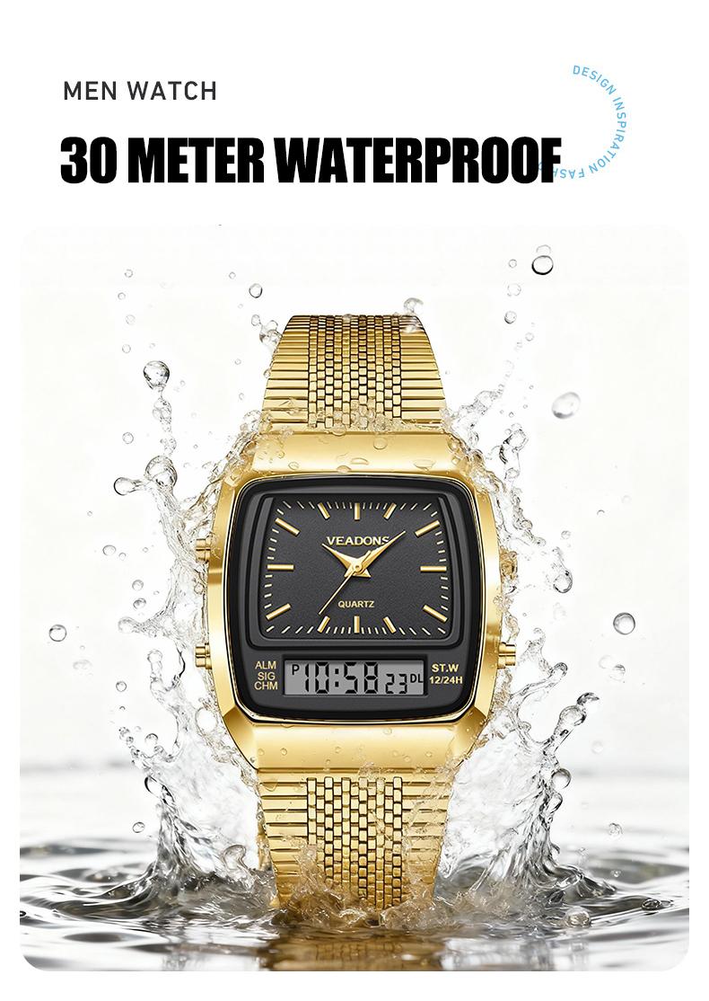 Fashion Multifunctional Roman Retro Dual Time Zone Watch, Waterproof & Scratch-Resistant Digital Casual Watch with Luminous Display, Perfect New Year Gift