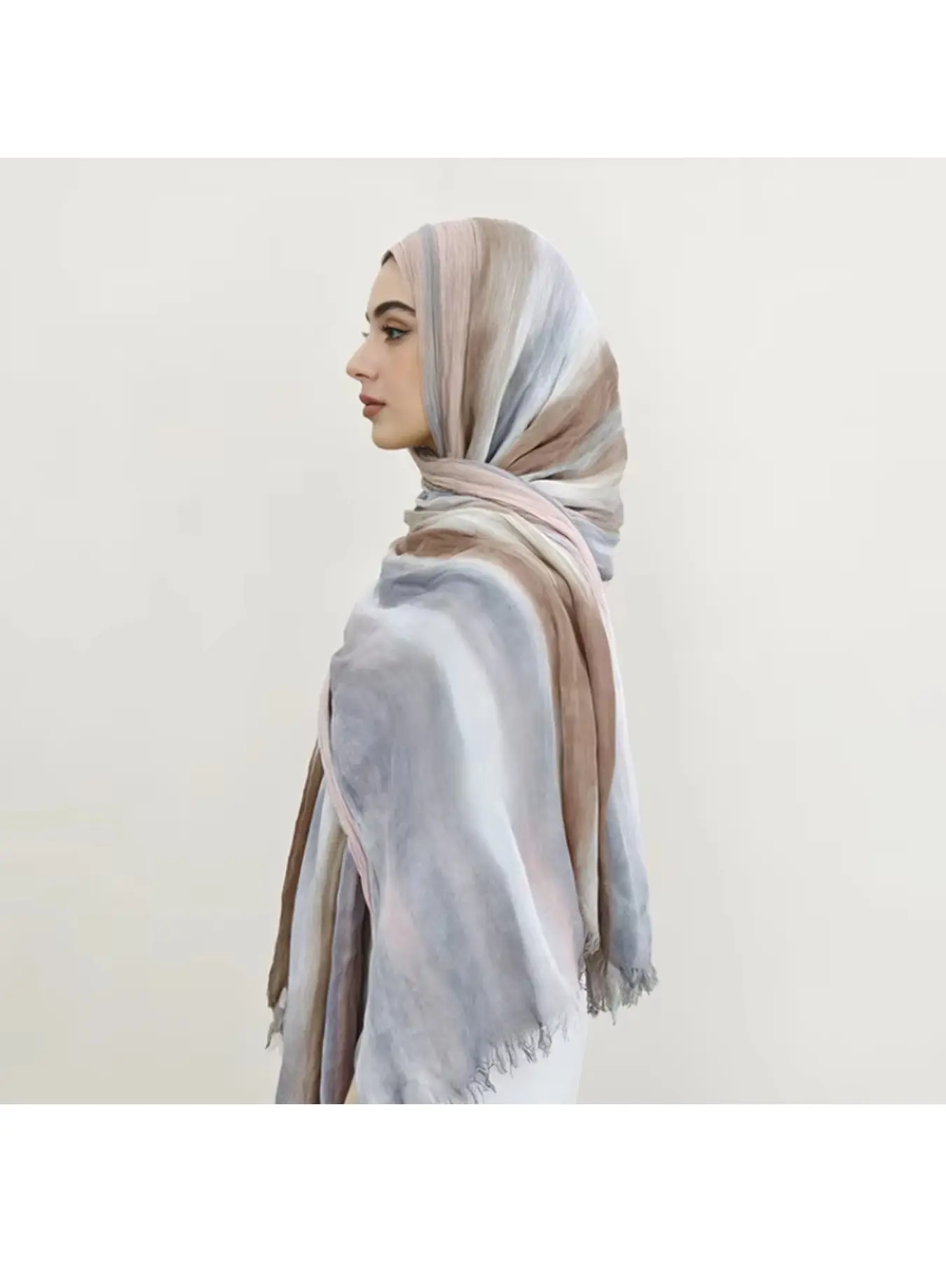New fashion scarf, gradient stripe headscarf, vintage versatile printed women's long crinkle shawl