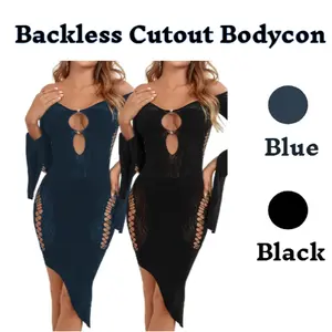 Suprenx Women's Mesh Off Shoulder See Through Cut Out Dress,Casual Curvy Womenswear