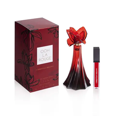 Women's Christian Siriano Ooh La Rouge Eau De Parfum (3.4 Fl. Oz) & Glossy Metallic Red Lip Product (0.21 fl.oz) Multi-Pack Set - Scented Amber-Aqua Fragrance Layering, Lip Care, Limonene, Smelling Good Daily Cosmetic Duo