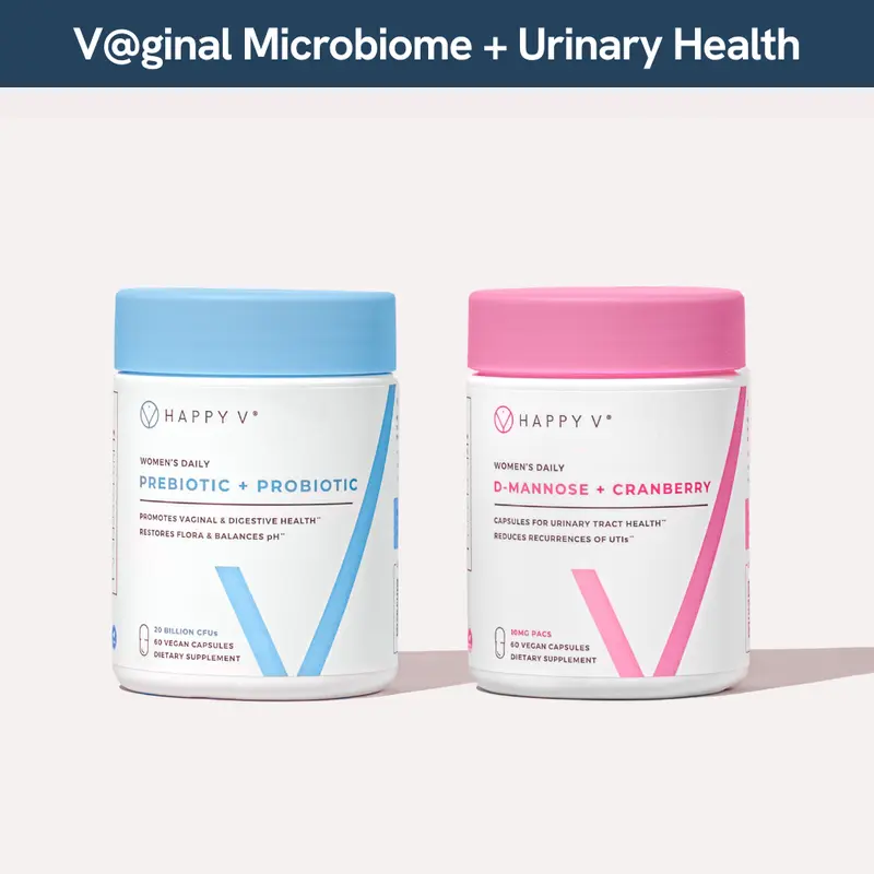Happy V Foundationals Kit: Women's Prebiotic + Probiotic & D-Mannose + Cranberry for PH Balance, Flora Microbiome, UTI support