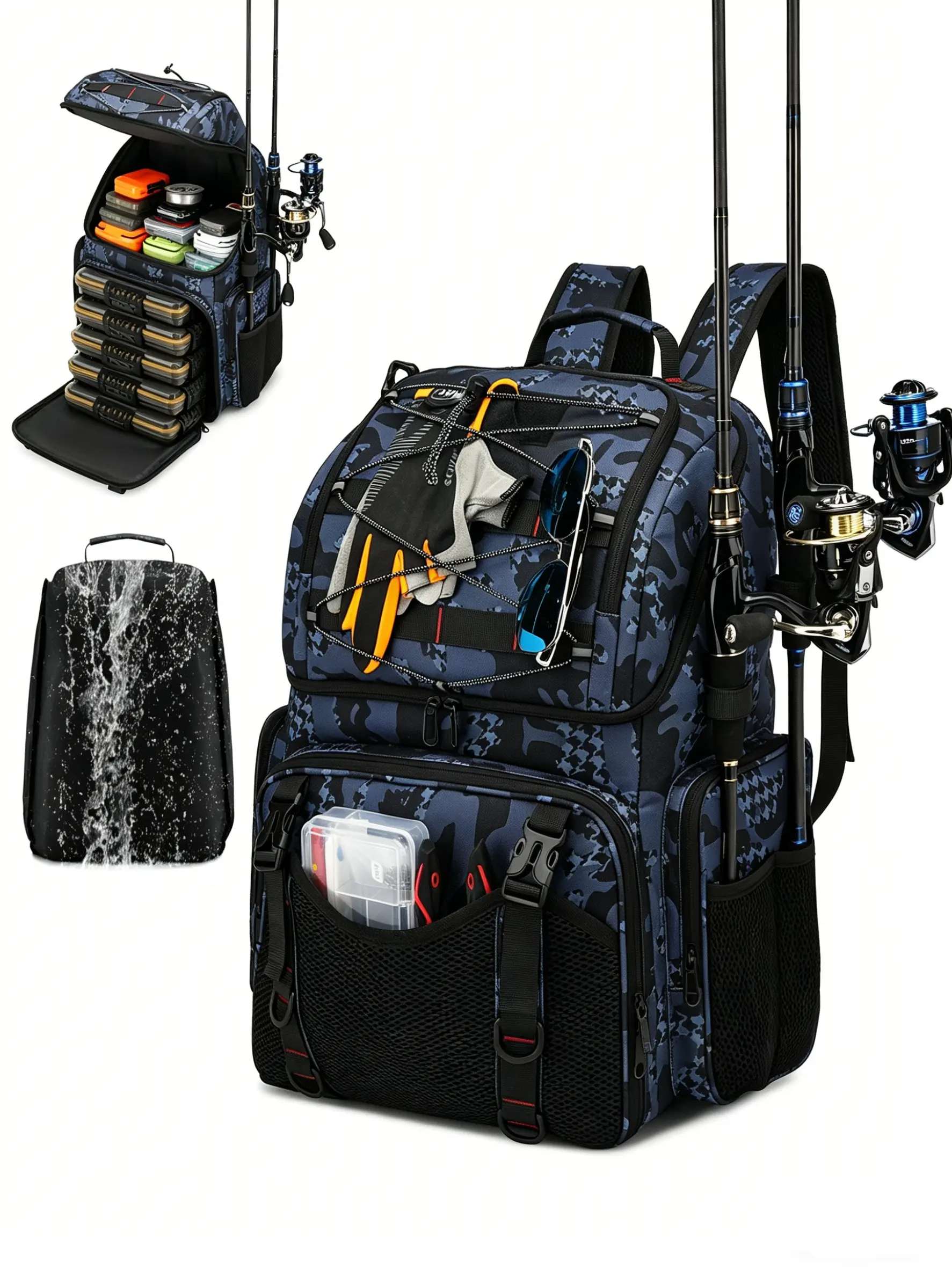 Multi-Functional Fishing Bag, Multiple Compartments, Reinforced Handle Design, Practical Fishing Gear Backpack, Durable Outdoor Travel Bag, Fishing Tackle Organizer, Fishing Gear Storage
