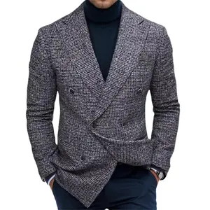 New Year Valentine's Day Men's Spring Autumn Suit Jacket V-Neck Long Sleeve Two Button-Down Houndstooth Pattern Casual Fashion Comfortable Blazer