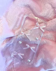 Pink Bows and Heart iPhone Case Charm, Aesthetic iPhone Case Gifts, iPhone 14 Cases Trendy, iPhone 15 Cases Cute