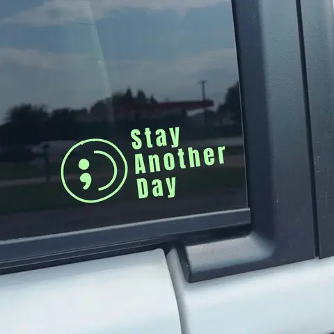 Stay Another Day SAD Mental Health Awareness Easy-Apply Car Window Decal, Automotive Vehicle Accessory, Stays Put on Windows Message Sticker, Permanent Car Window Decals