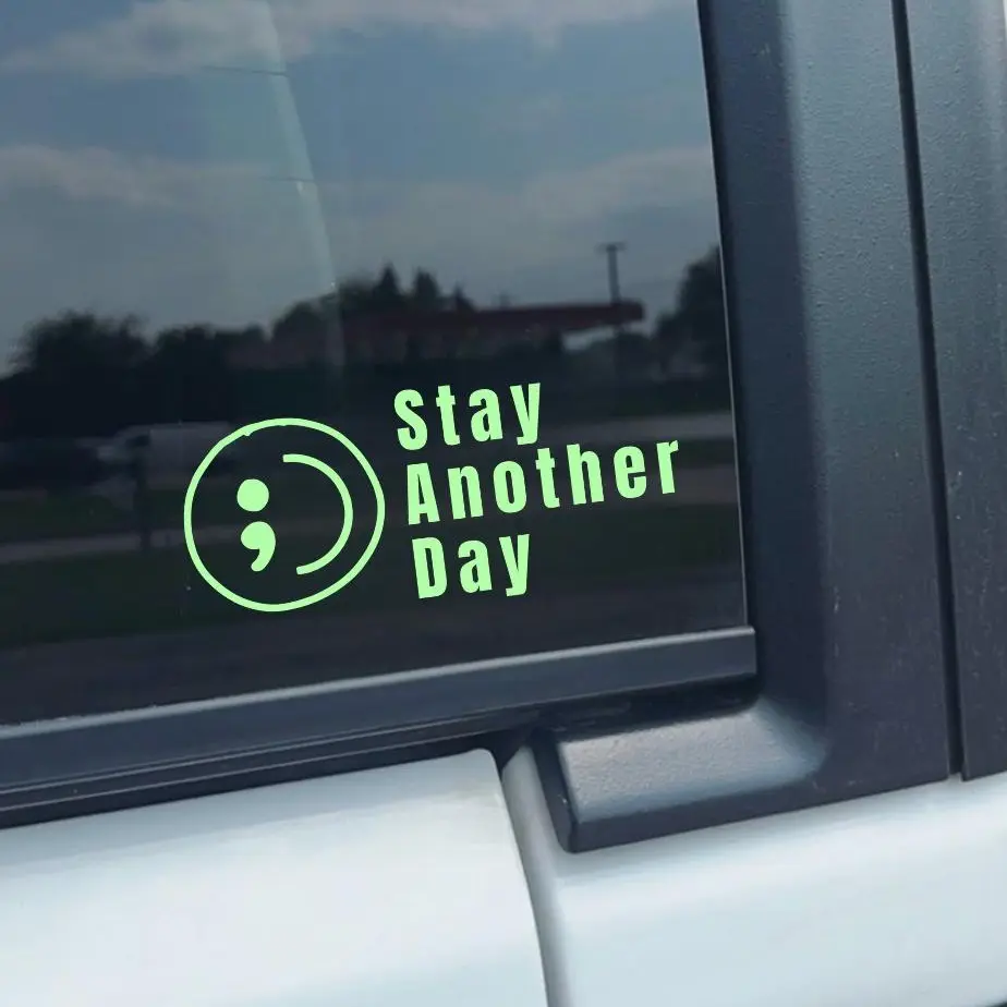 Stay Another Day SAD Mental Health Awareness Easy-Apply Car Window Decal, Automotive Vehicle Accessory, Stays Put on Windows Message Sticker, Permanent Car Window Decals