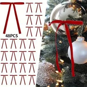 24/48 Pcs Velvet Christmas Tree Bow – 3/8 Inch Width, 5×7 Inch Retro Wreath Bows, Christmas Door Hanging Decor, Perfect for Christmas Party, Holiday Events, Home Decoration & Festive Gatherings