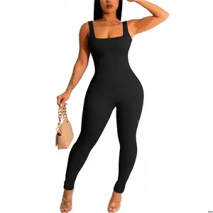 For Color Solid Sleeveless Unitard Jumpsuit Summer