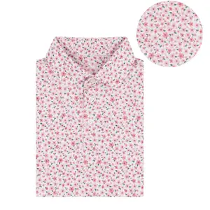 The Azalea 2.0 - White Men's Short Sleeve Performance Polo, Golf Polo Shirt, Spring Pink, Master Golf Shirt, Floral Golf Polo Shirt