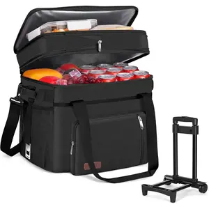 Cooler Bag with Wheels Double Deck - 60 Can Leakproof Insulated Portable Soft Lunch Cooler,  Expandable Ice Chest Cooler for Beach, Picnic, Camping, Shopping