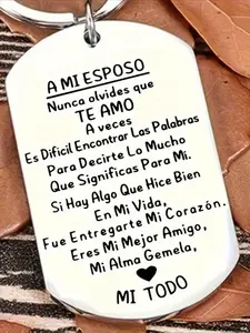 2pcs stainless steel Spanish engraved keychains, perfect for couples - Romantic dog tag design, Personalized Heart Tag, with heartfelt messages, ideal for Valentine's Day and anniversary gifts