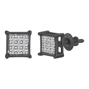 Dazzlingrock Collection 0.06 ctw Round White Diamond Square Shaped Unisex Stud Earrings in Black Plated 925 Sterling Silver in Screw Back