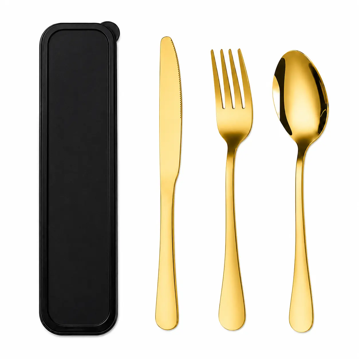 Mirror Gold Portable Stainless Steel Tableware Set - 3-Piece Chip Resistant Cutlery Set with Knife/Fork/Spoon for Outdoor Picnic