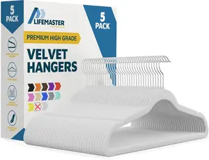 Velvet Clothes Hangers – With 360 Degree Swivel Hook and Non-Slip Shoulder Notch, Holds Up To 10 lbs, Heavy Duty Hanger Set, For Organizing Suit, Dress, Coat, and Clothes, Pack of 5, White
