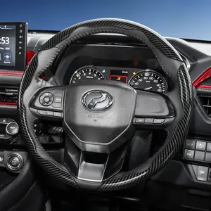 For Perodua Segmented Carbon Fiber Steering Wheel Cover Sporty Style Non-Slip Grip 2-Piece/3-Piece Set Options Quick-Install Design All-Season Compatibility For Bezza/Axia/Myvi/Alza/Ativa/Aruz/QV-E Black Blue Automotive, Car Accessories