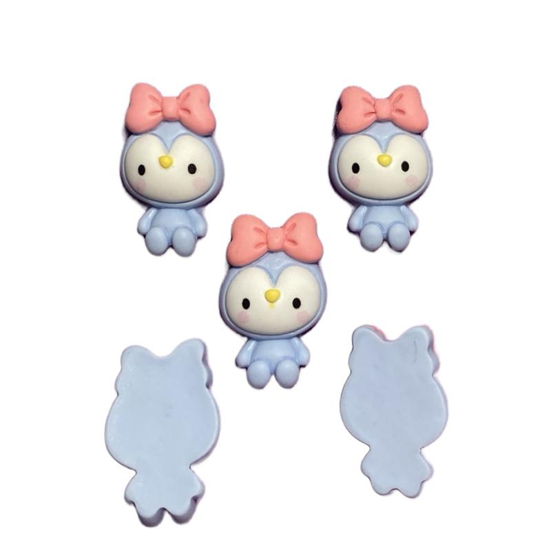 Set of Five Penguin Charms with Pink Bows - Cute and Adorable Design