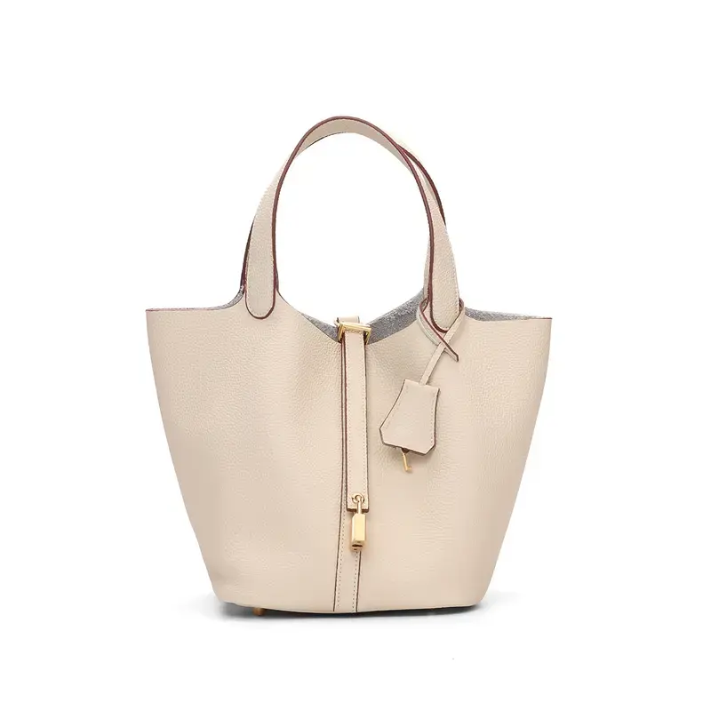 SADI Women's Cowhide Solid Real Leather Bucketbag with Pouch Bag As Gift Casual Styling Shopper Stylish Handbag Classic Picnic Basket for Daily Use Unique Large-sized Durable Totebag 22 cm，Christmas gift City Bag Gold Hardware High Quality Bag