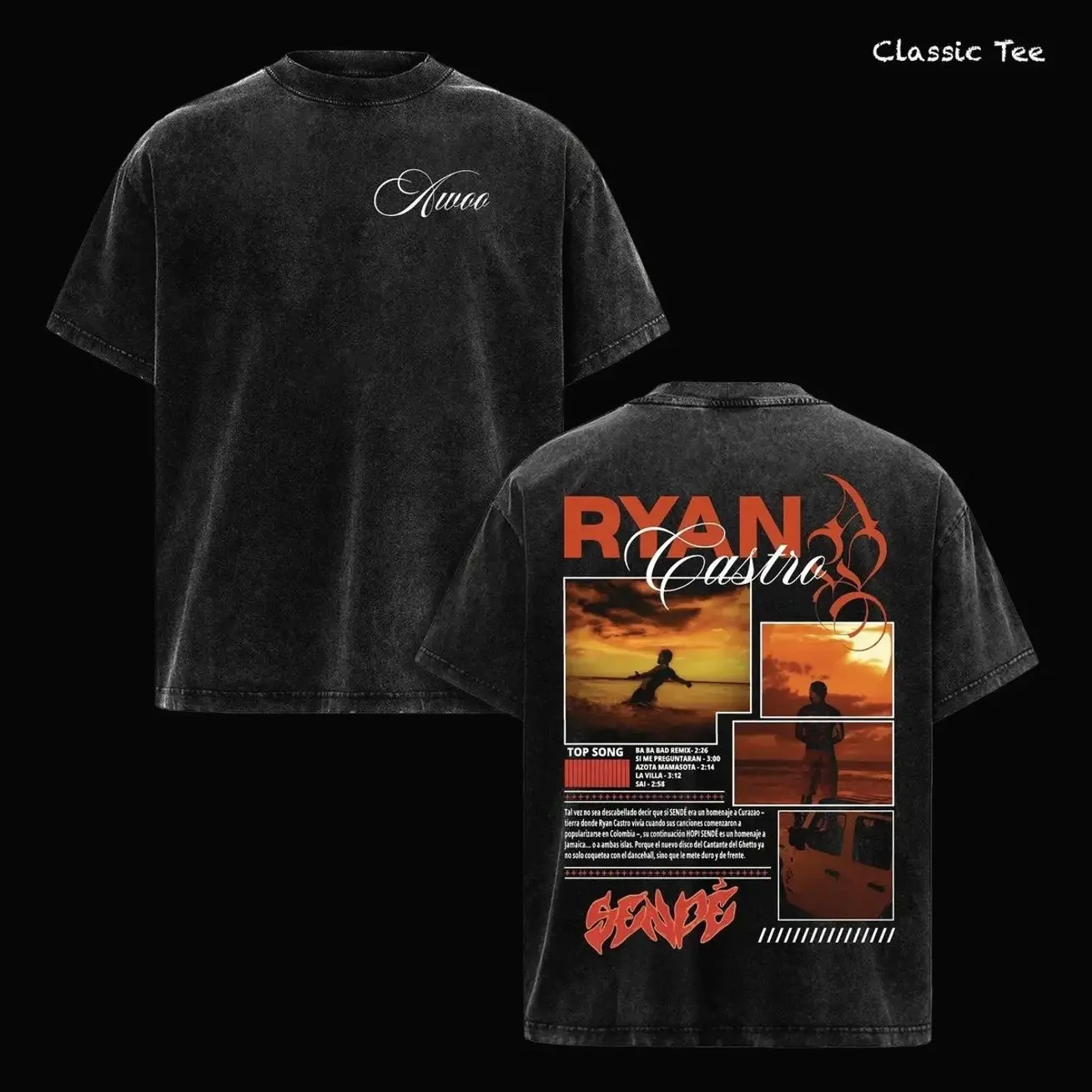 Ryan Castro Awita Sunset Shirt – Ryan Castro Reggaeton Latin Trap Artist Graphic Tee, Orange Sunset Aesthetic Photo Collage Design, Double Sided Vintage Acid Washed Oversized T Shirt, Heavyweight Cotton Unisex Streetwear, Music Merch Gift for Fans BFT
